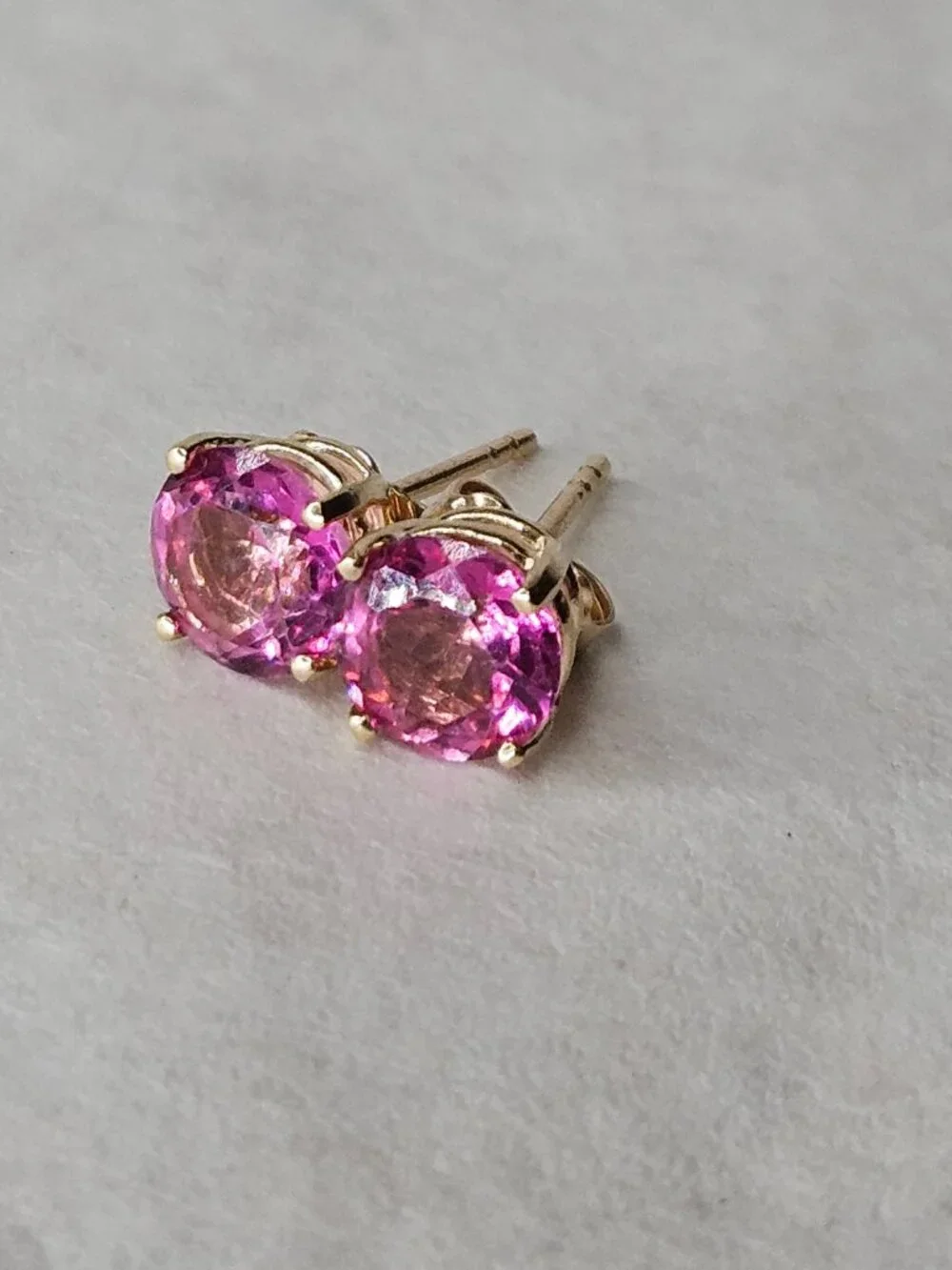 14K Yellow Gold Pink Topaz 4 Prong Stud Earrings 7mm - Picture 12 of 16